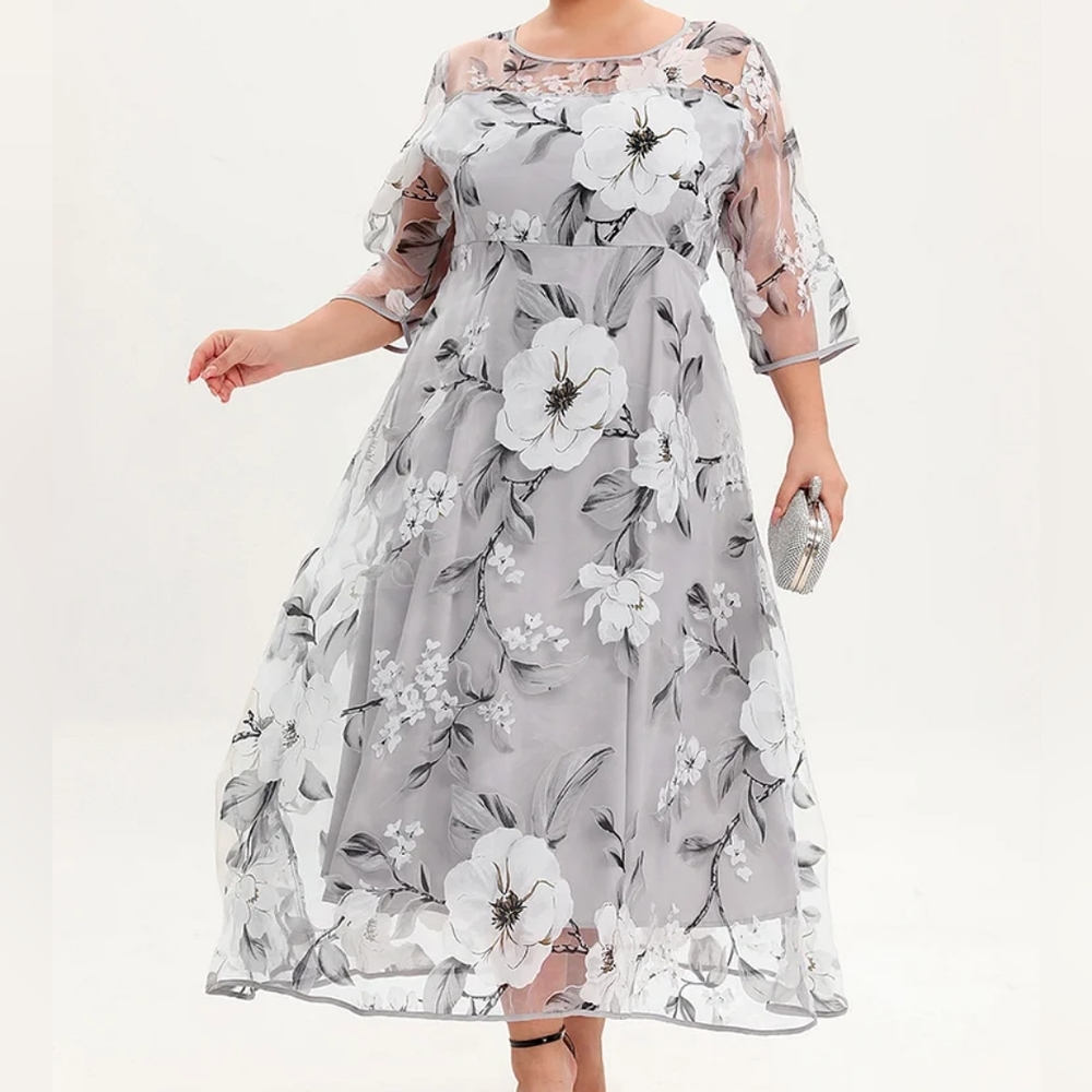 Flycurvy Sheer Floral Fit and Flare Dress Size 2XL NWT